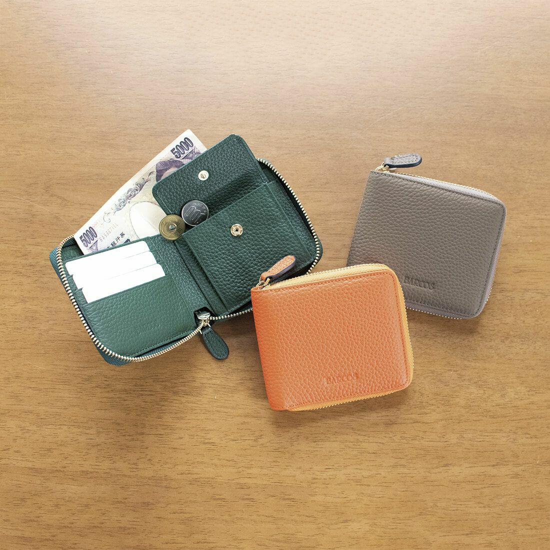 シュリンクレザーラウンドジップスモールウォレット