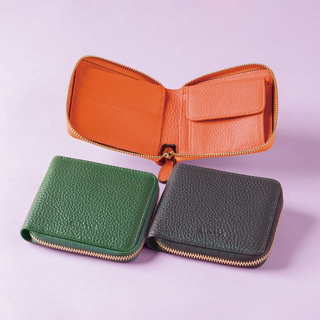 シュリンクレザーラウンドジップスモールウォレット