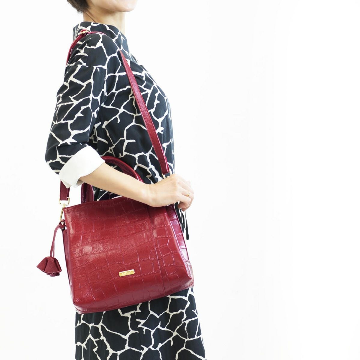 ハンドバッグ 2way クロコダイル型押し レザー