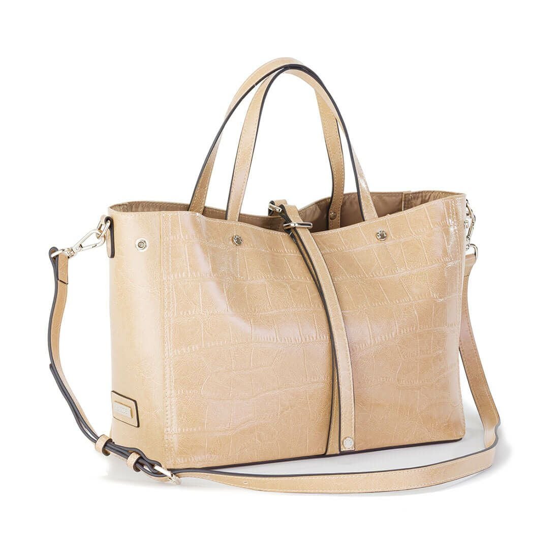 クロコダイル型押しシャイニングレザートート