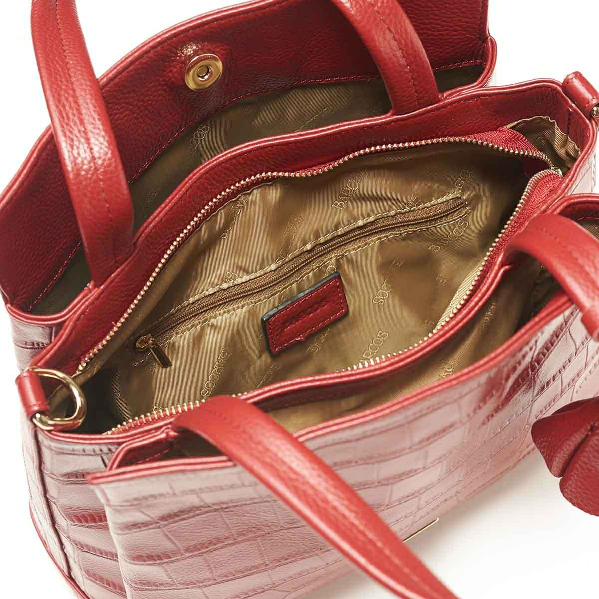 チャーム付き2wayクロコダイル調型押しハンドバッグ