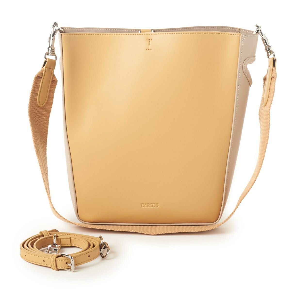 スムースレザー配色バケツショルダーバッグ