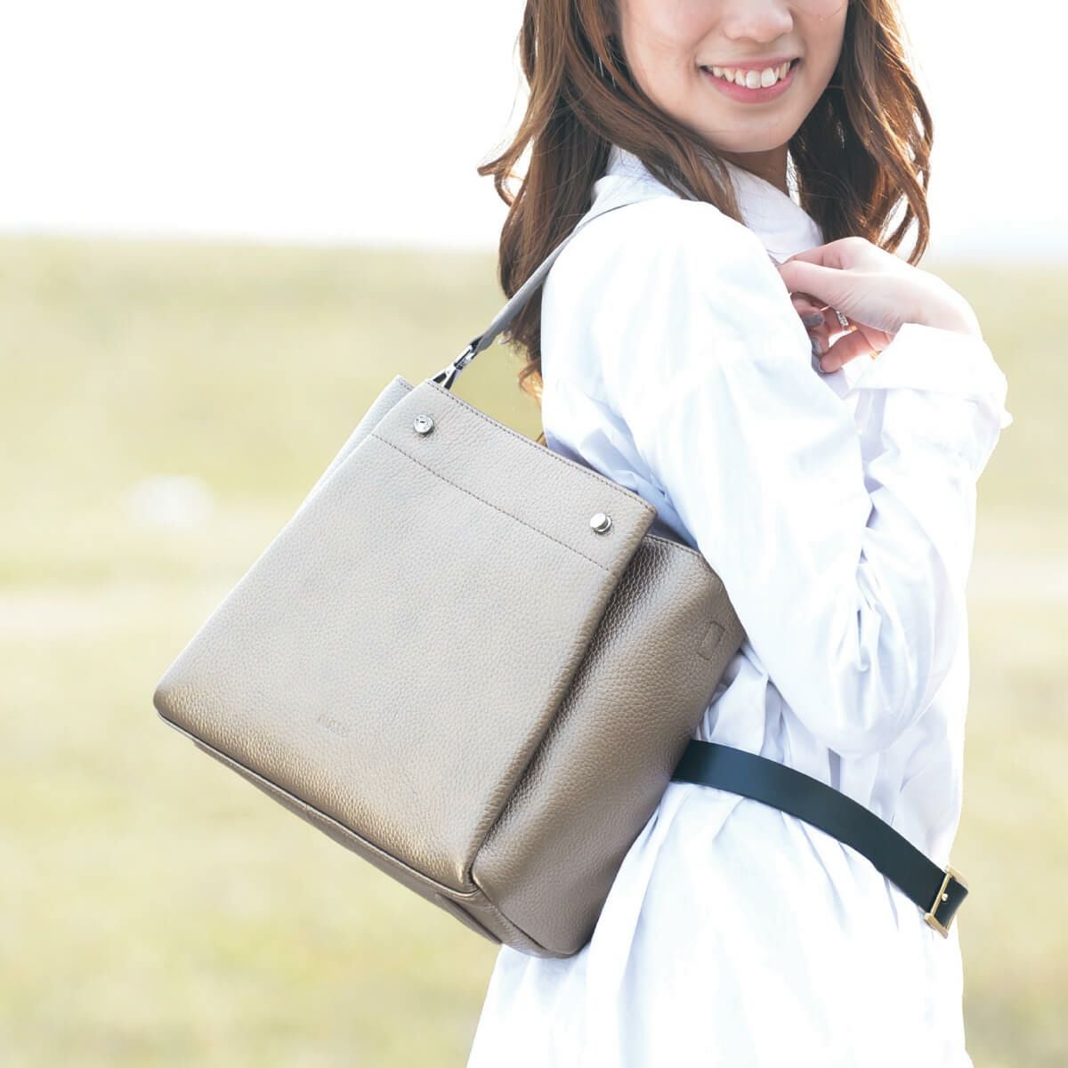 【セット商品】シュリンクレザー3wayハンドバッグ＆シュリンクレザー切替ロングウォレット