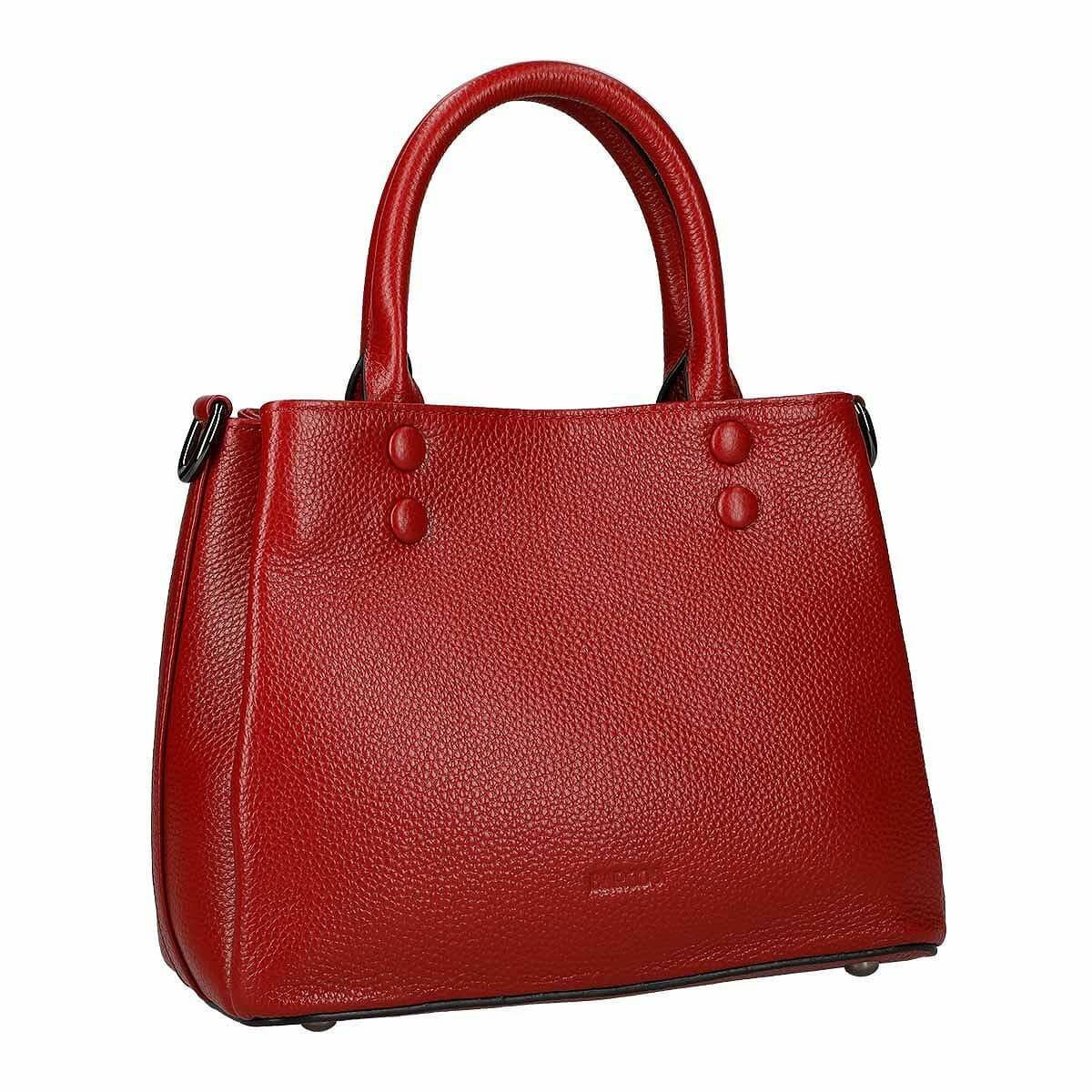 牛革 2wayくるみリベット付き3層ハンドバッグ