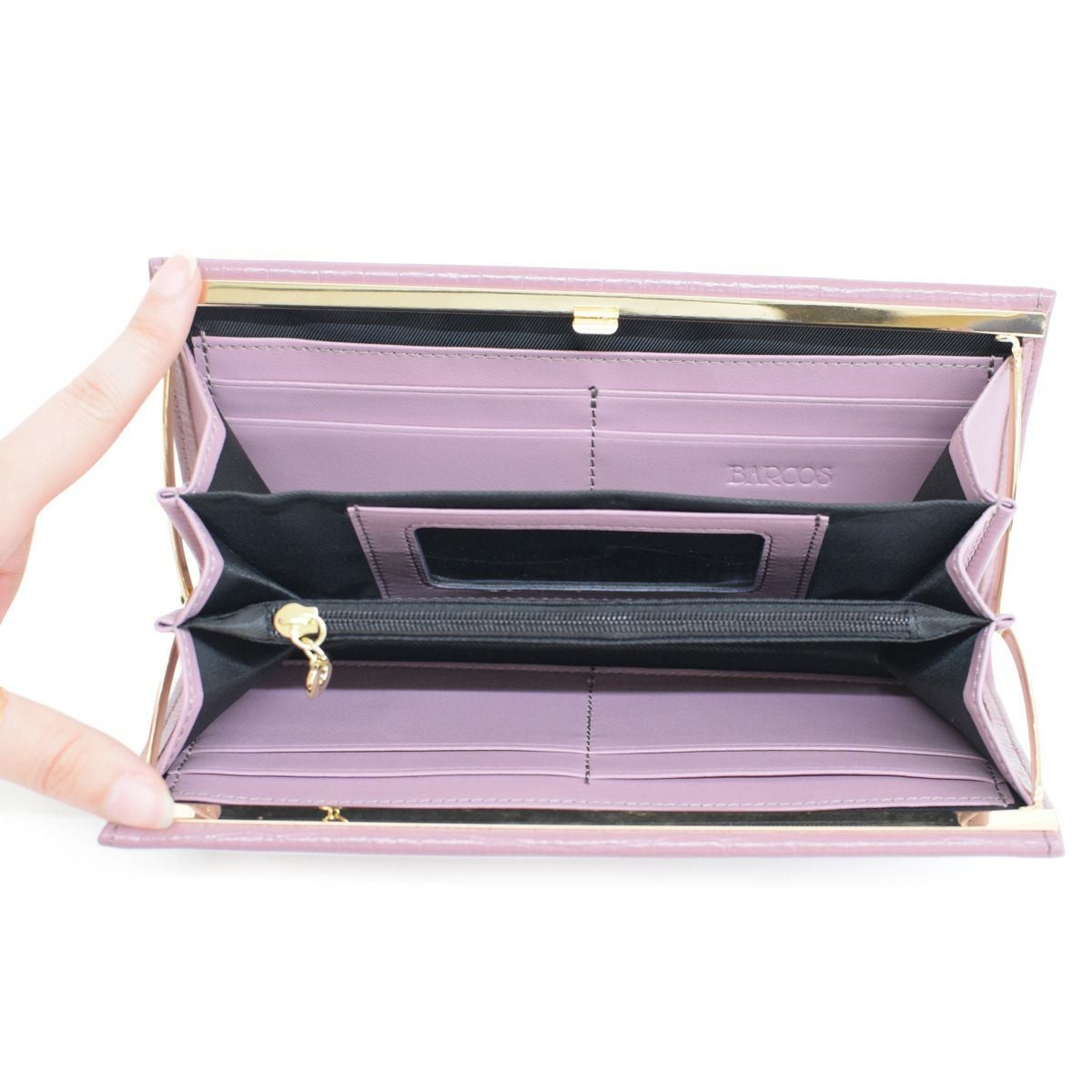 がま口レザー長財布