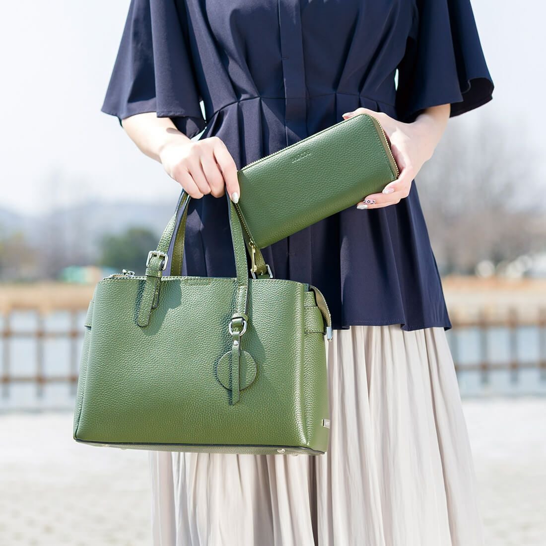 セット商品】シュリンクレザーハンドバッグ＆財布＜エレガントセット