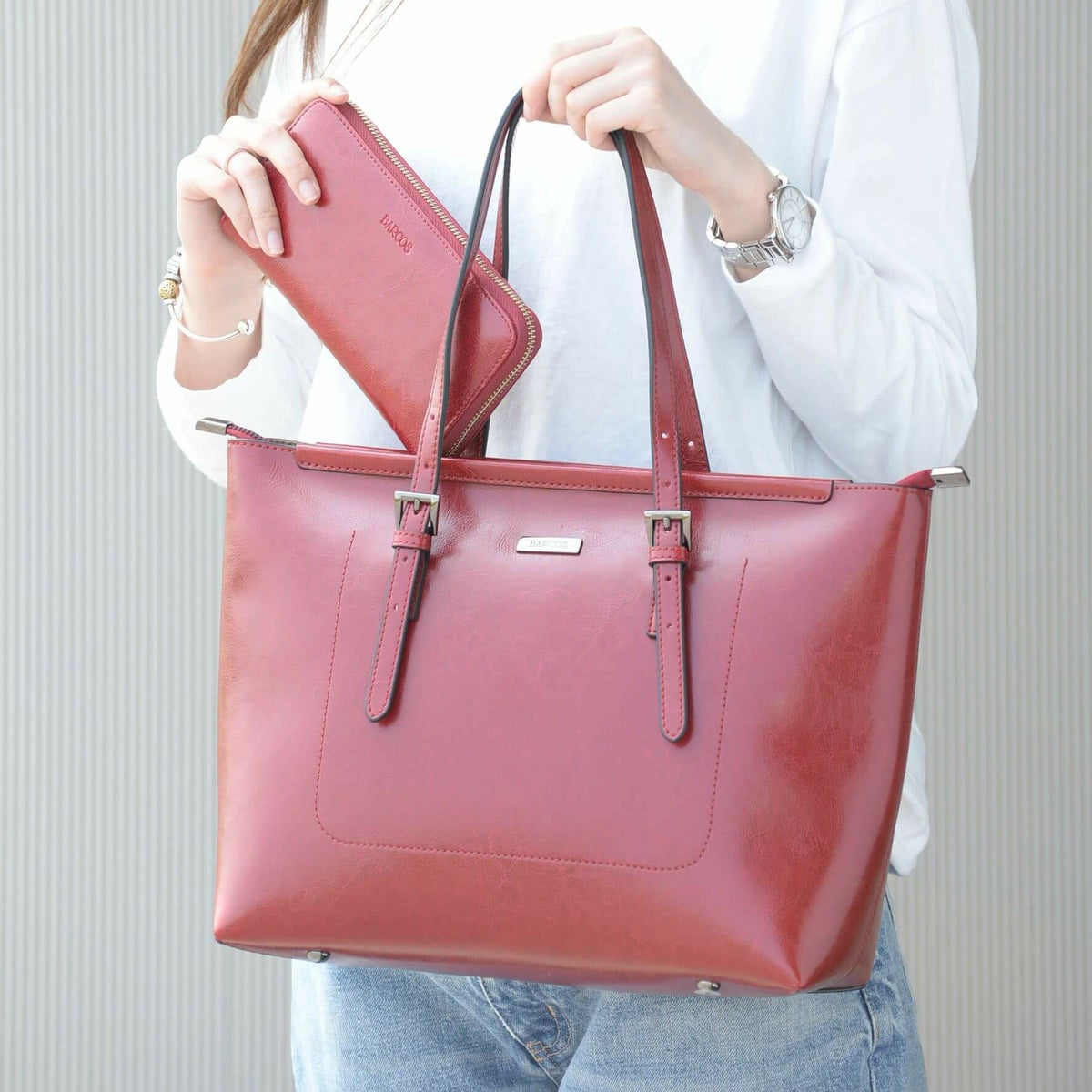 【セット商品】シャイニングレザートートバッグ＆財布＜スタイリッシュセット＞