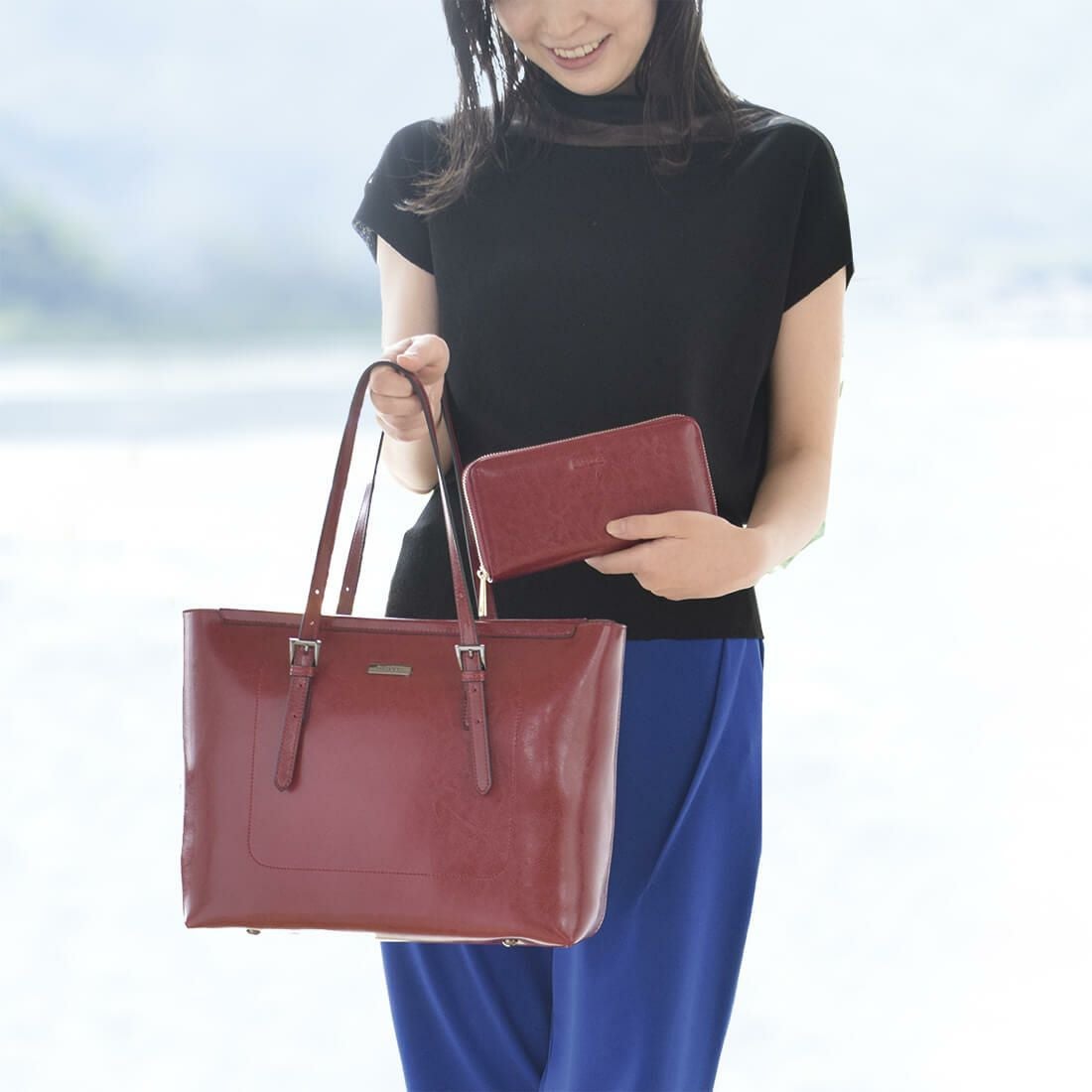 【セット商品】シャイニングレザートートバッグ＆財布＜スタイリッシュセット＞