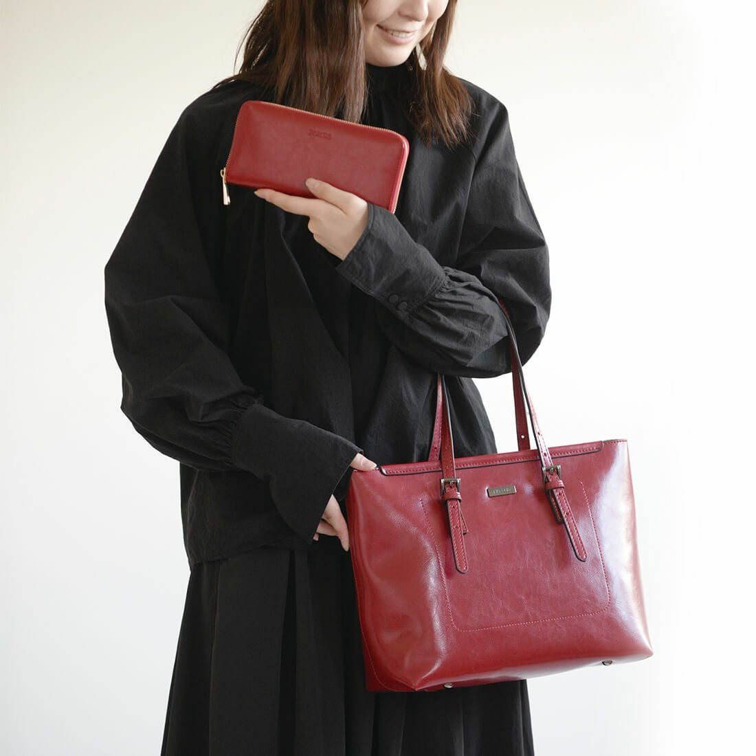 【セット商品】シャイニングレザートートバッグ＆財布＜スタイリッシュセット＞