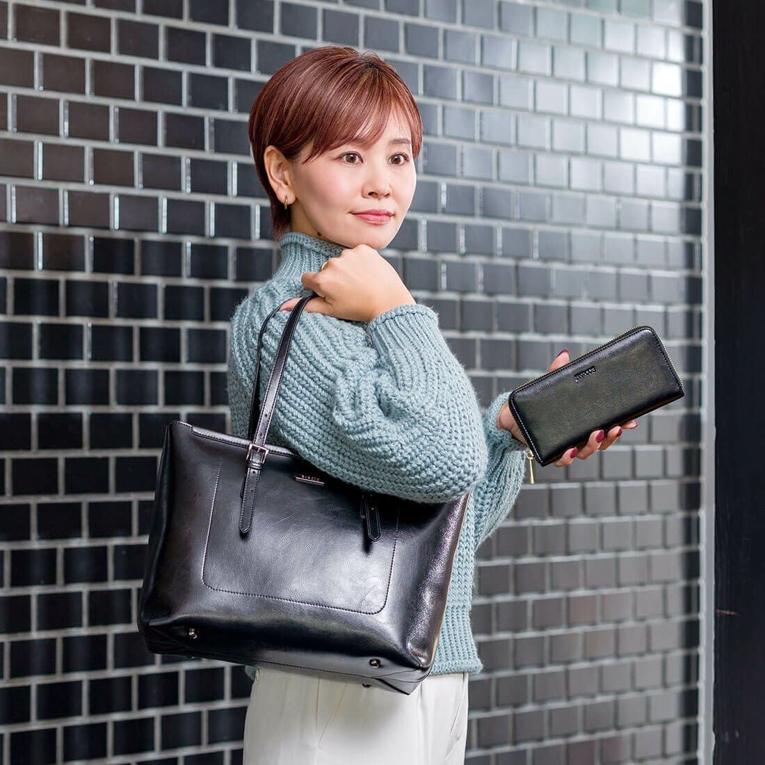 【セット商品】シャイニングレザートートバッグ＆財布＜スタイリッシュセット＞