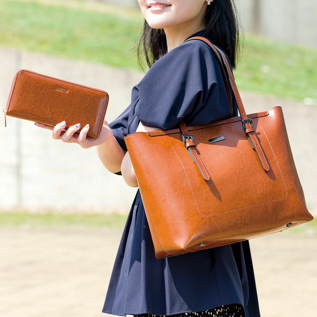 セット商品】シャイニングレザートートバッグ＆財布＜スタイリッシュ