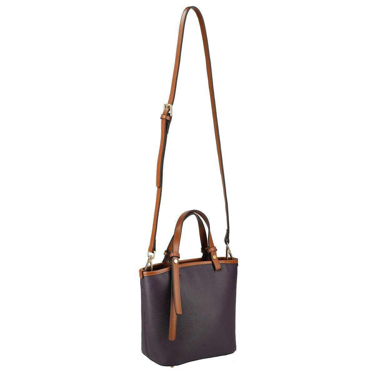 バイカラーバケツ型レザーハンドバッグ