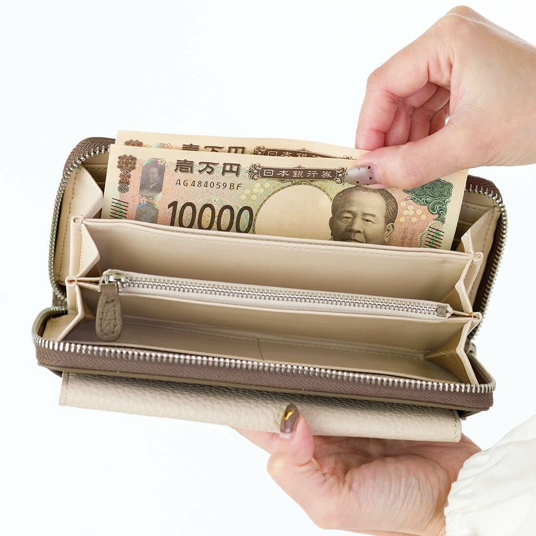 BARCOS バルコス ラウンドファスナー長財布/ベロニカ  シュリンクレザー    カーキ レディース / 240001182544 シュリンクレザーバイカラーロングウォレット＜ベロニカ＞ | バルコス