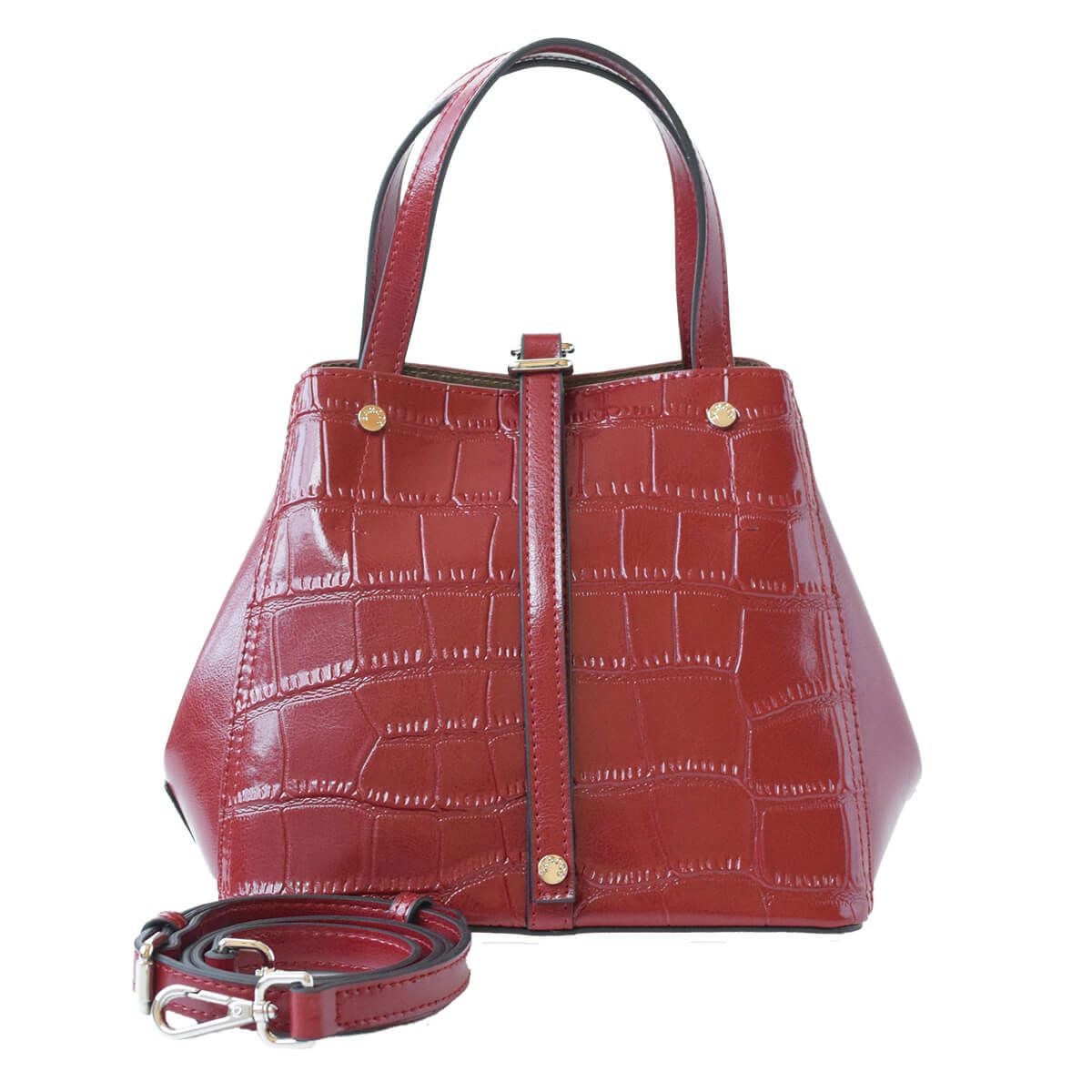 クロコダイル型押シャイニングレザーハンドバッグ