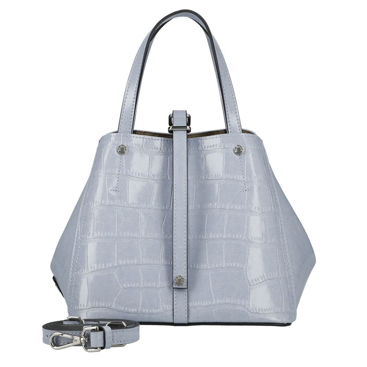 クロコダイル型押シャイニングレザーハンドバッグ