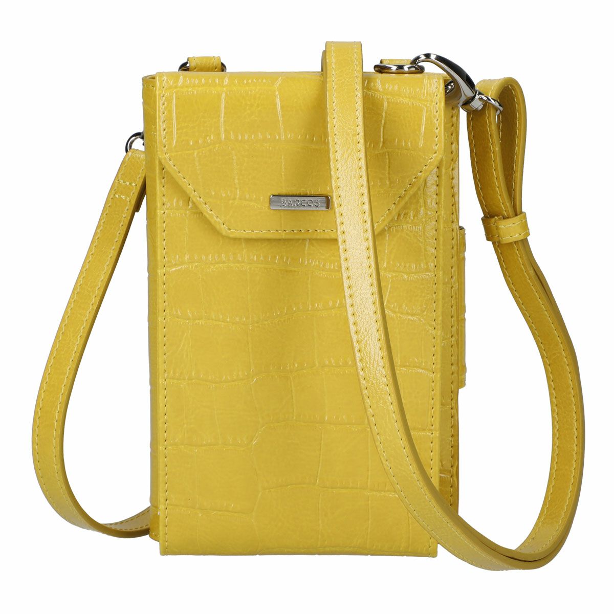 クロコダイル型押シャイニングレザースマホポシェット