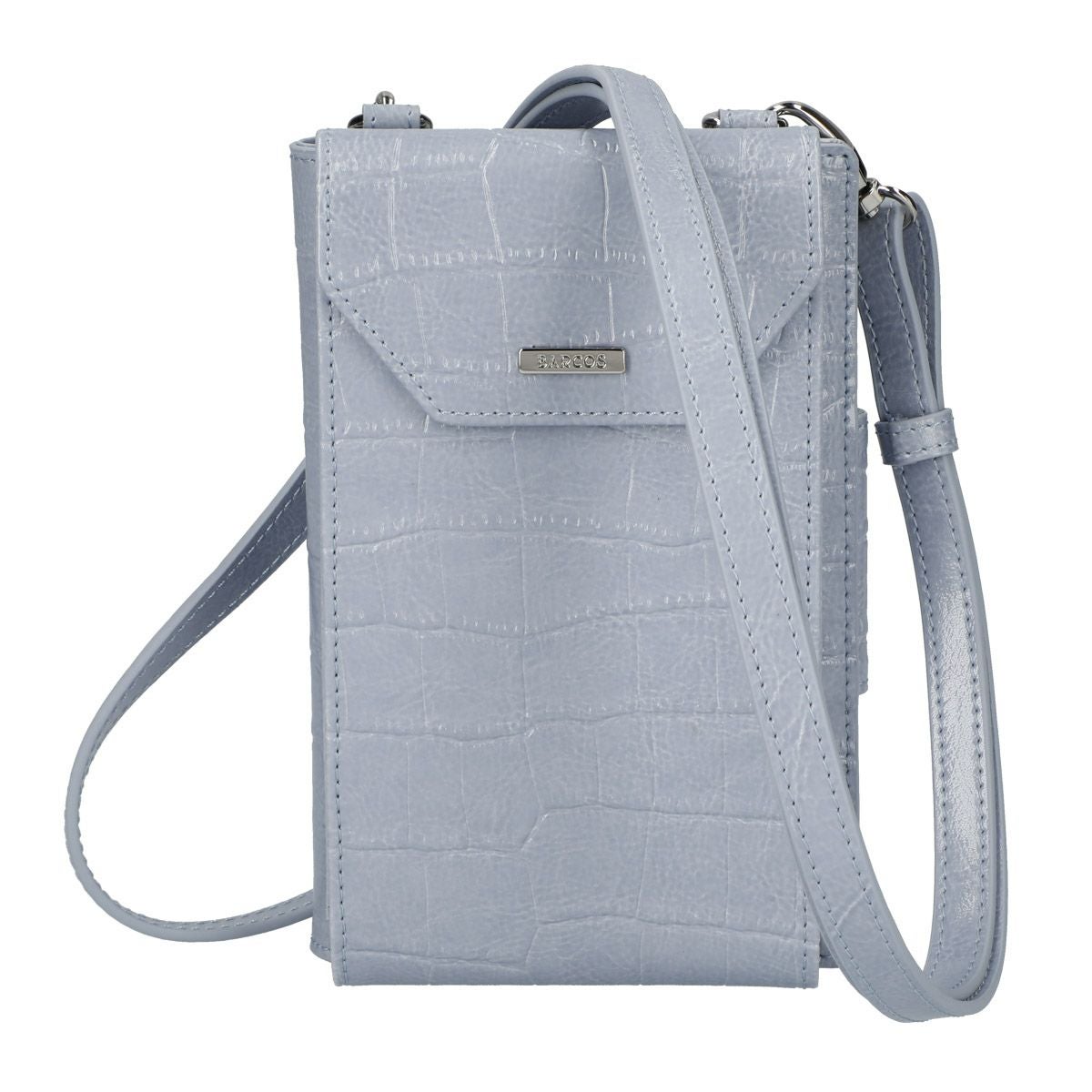 クロコダイル型押シャイニングレザースマホポシェット