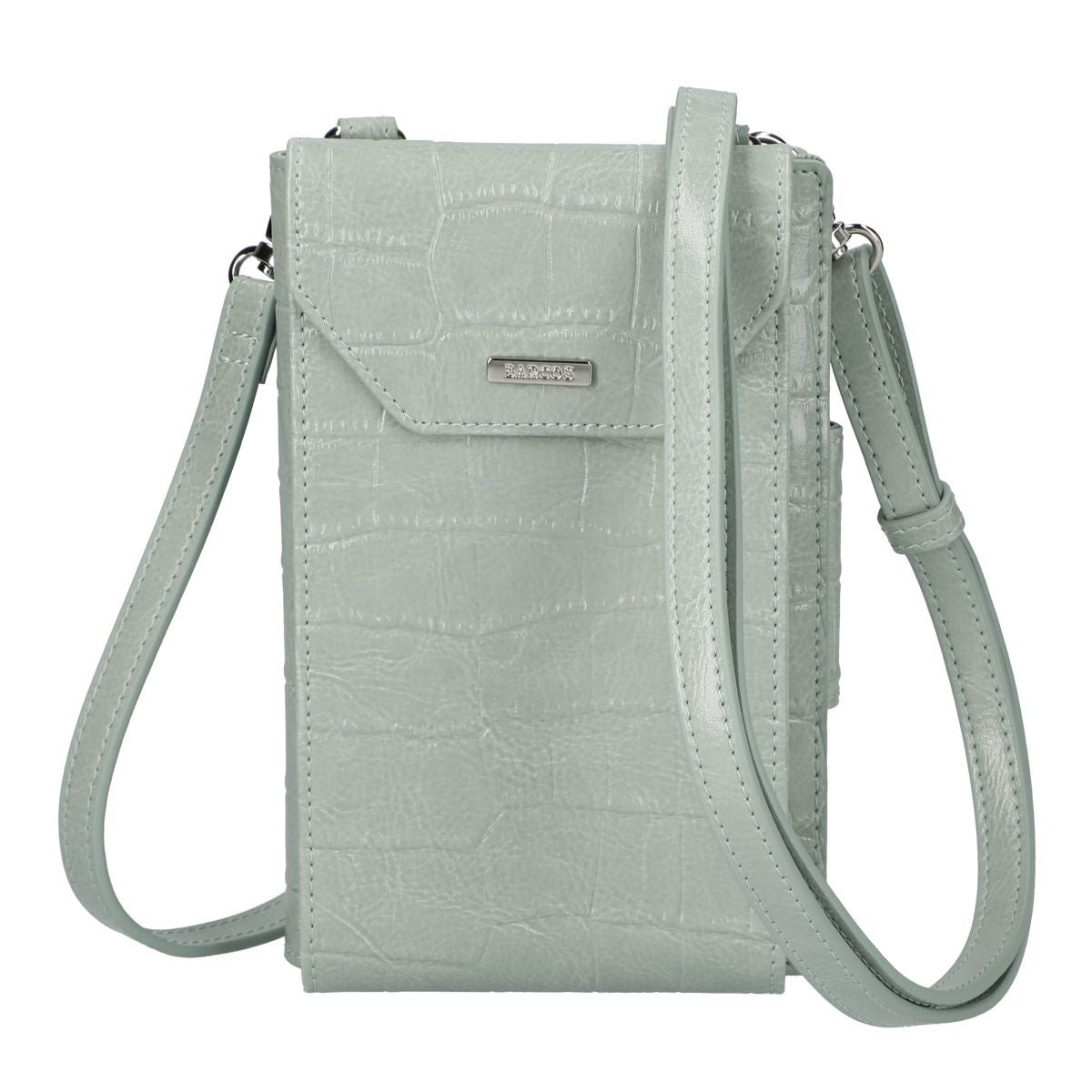 クロコダイル型押シャイニングレザースマホポシェット