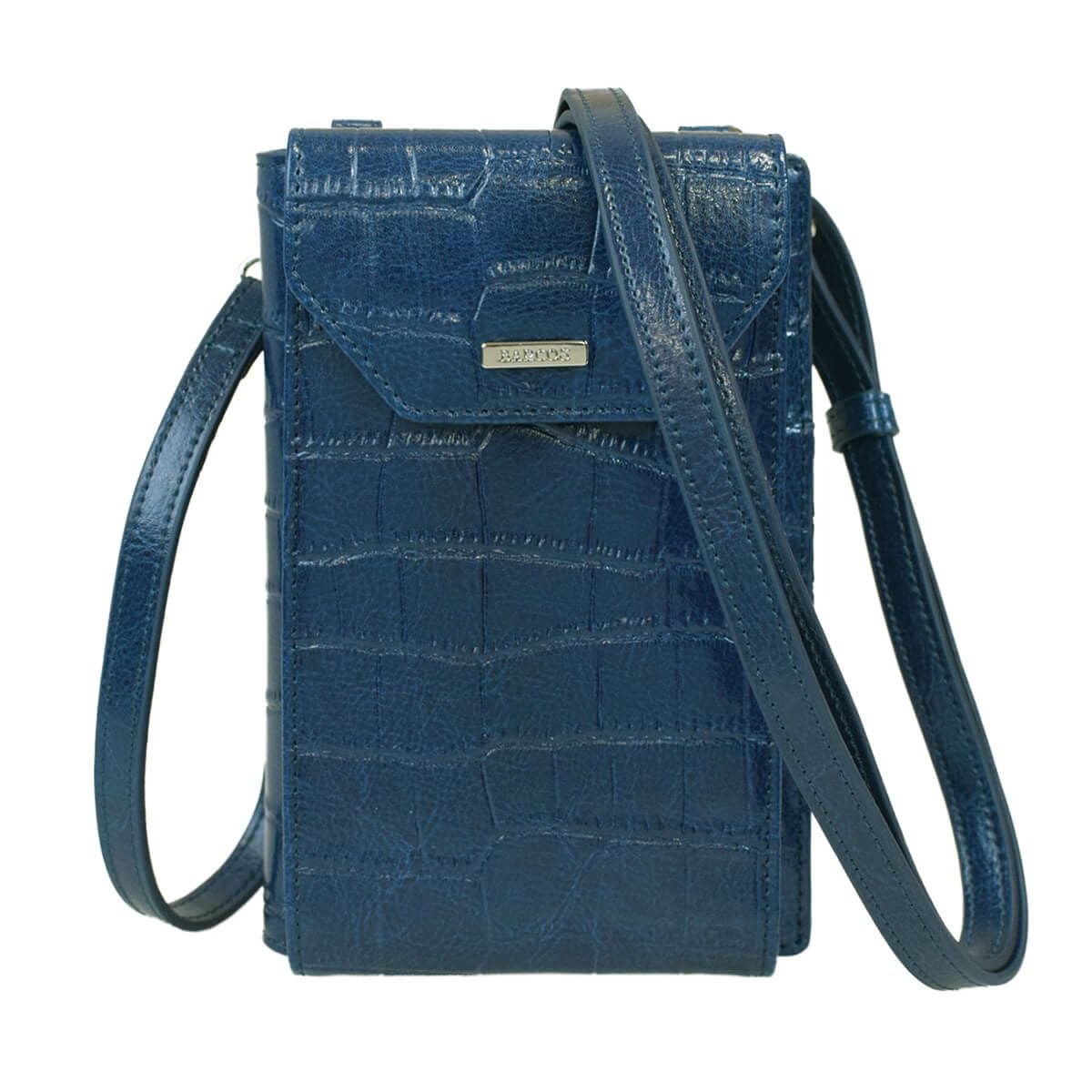 クロコダイル型押シャイニングレザースマホポシェット