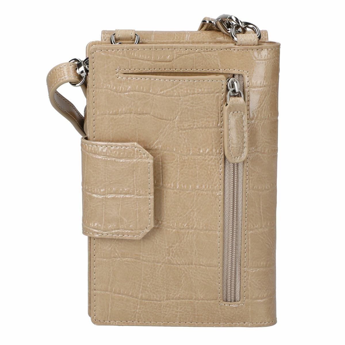 クロコダイル型押シャイニングレザースマホポシェット