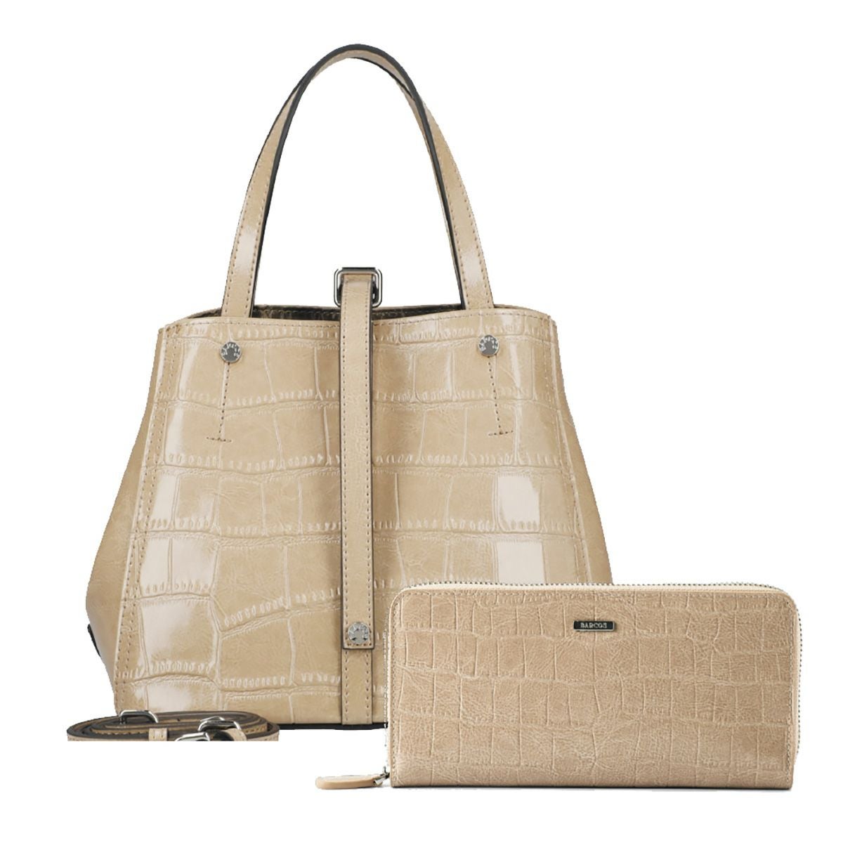 【セット商品】クロコダイル型押シャイニングミニレザーハンドバッグ＆ロングウォレット