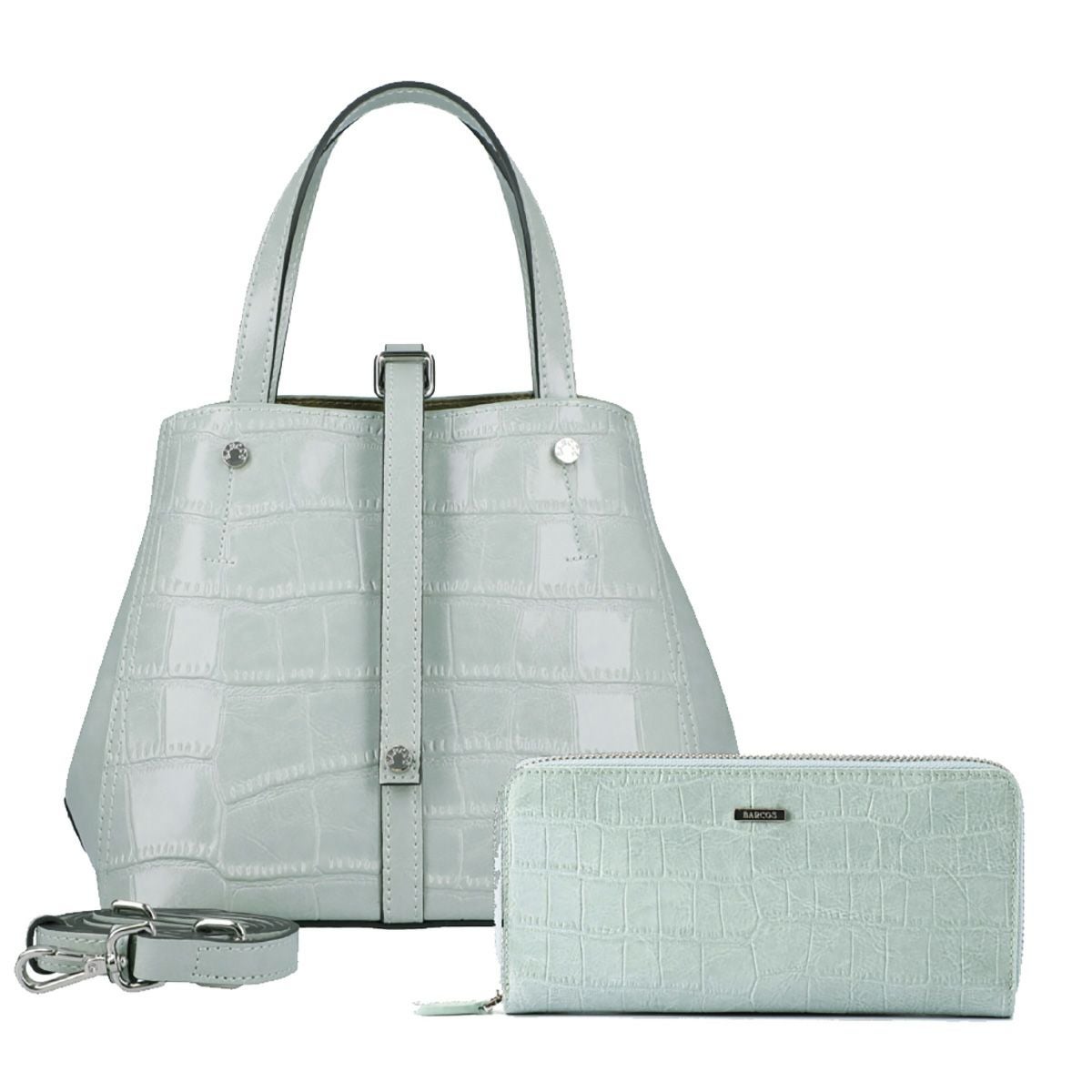 【セット商品】クロコダイル型押シャイニングミニレザーハンドバッグ＆ロングウォレット