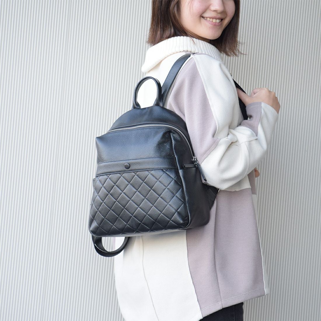 【セット商品】ダイヤモンドエンボスレザーリュック＆ポシェットセット＜ロンバス＞