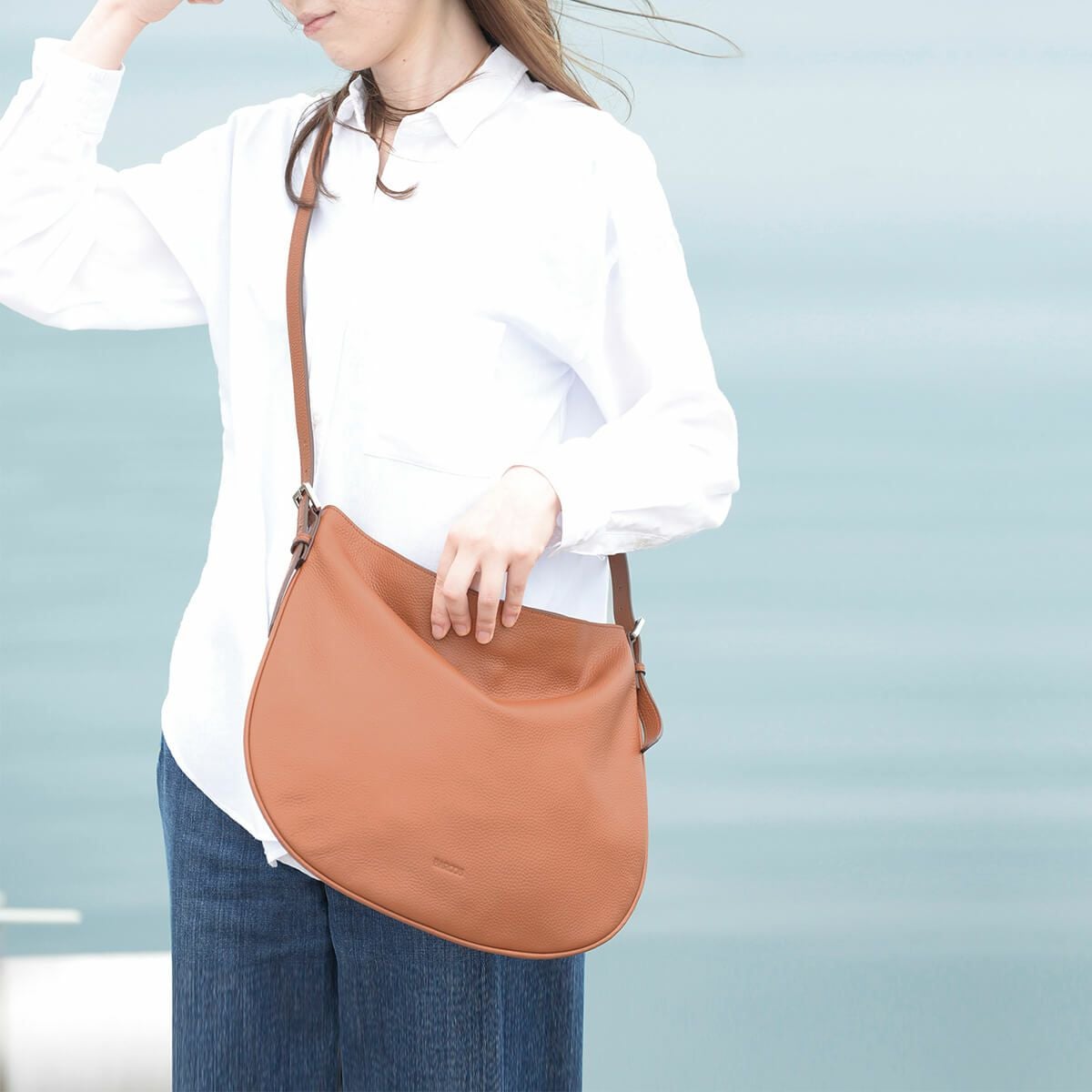 レザーショルダーバッグ＜シュリンクレザーリコ＞＆スマホポーチセット