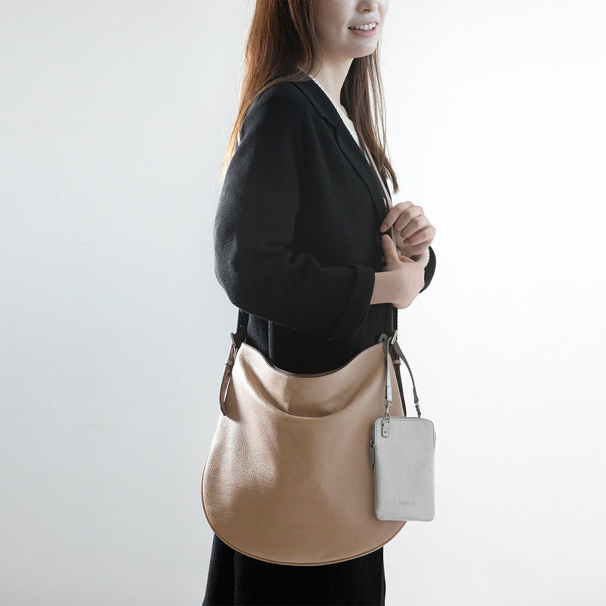 レザーショルダーバッグ＜シュリンクレザーリコ＞＆スマホポーチセット