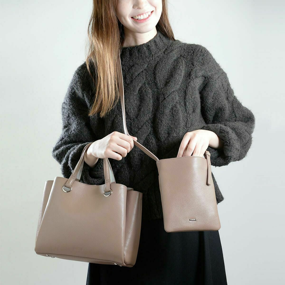 【セット商品】シュリンクレザーハンドバッグ＆ポシェット＜クラシカルセット＞