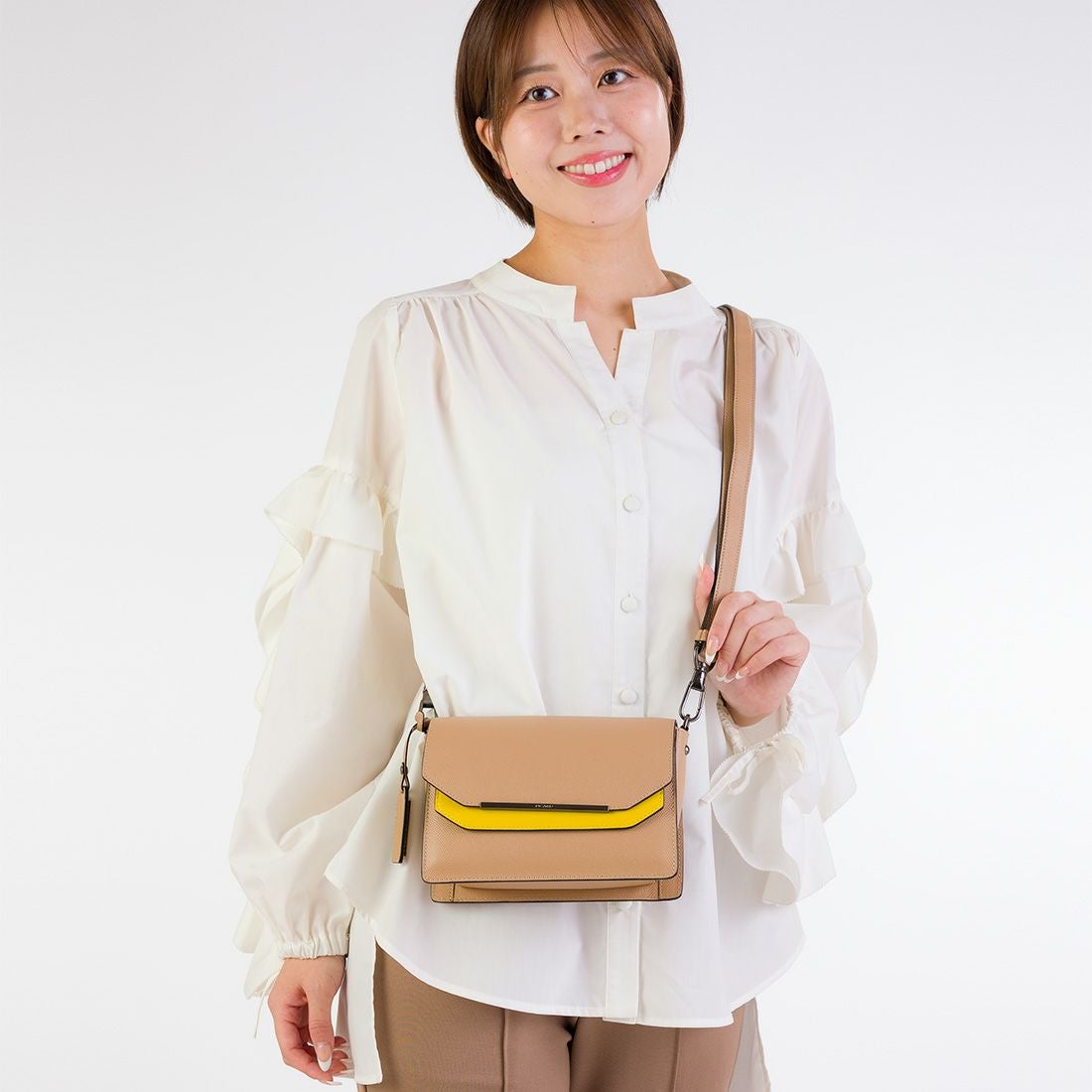 バイカラーミニケース付きサフィアノレザーバッグ