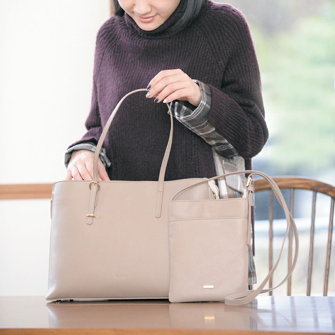 バイカラートートバッグ＆シンプルミニポシェット