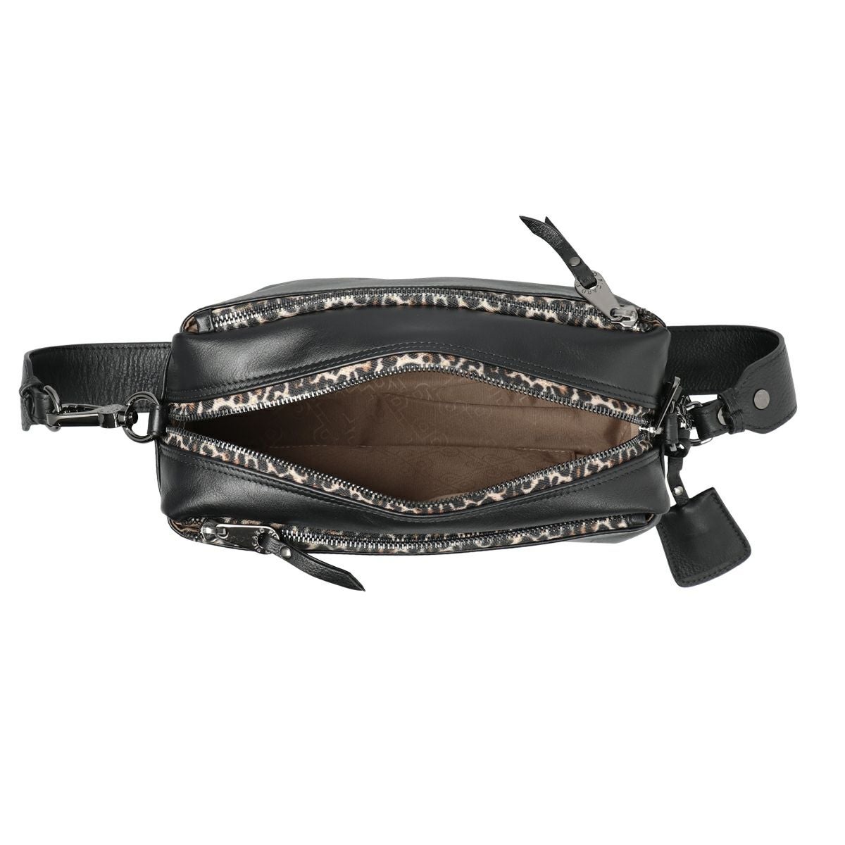 レオパード柄ジッパー付きミニショルダーバッグ