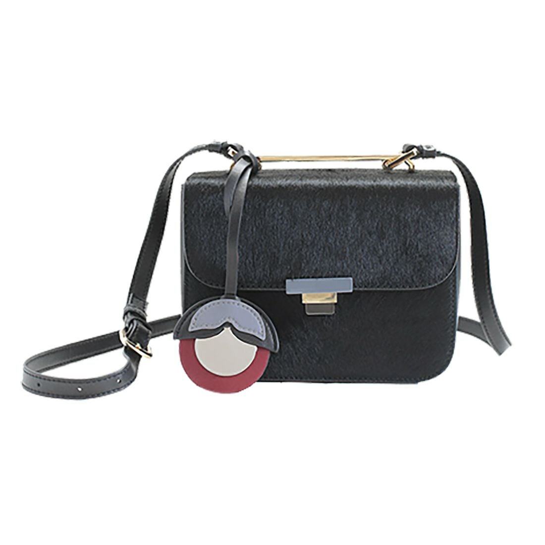 チャーム付き異素材コンビレザーポシェット