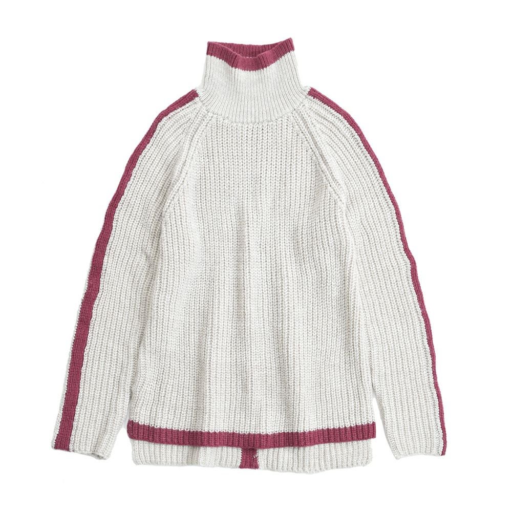 畦編みバイカラーハイネックプルオーバー
