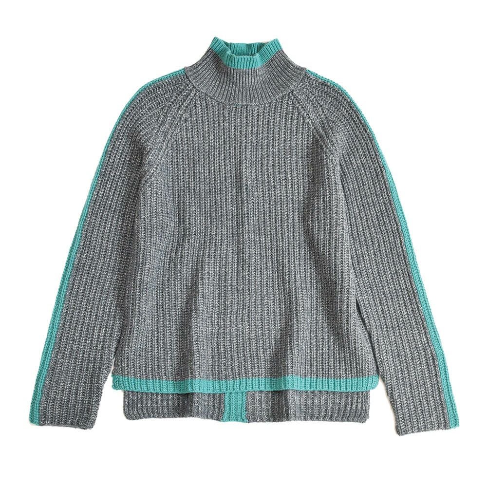 畦編みバイカラーハイネックプルオーバー