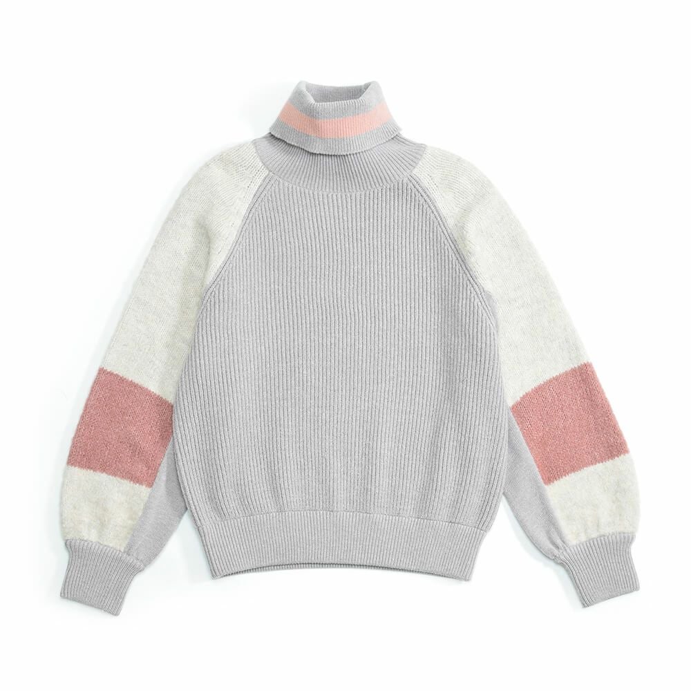 畦編みタートルネックプルオーバー