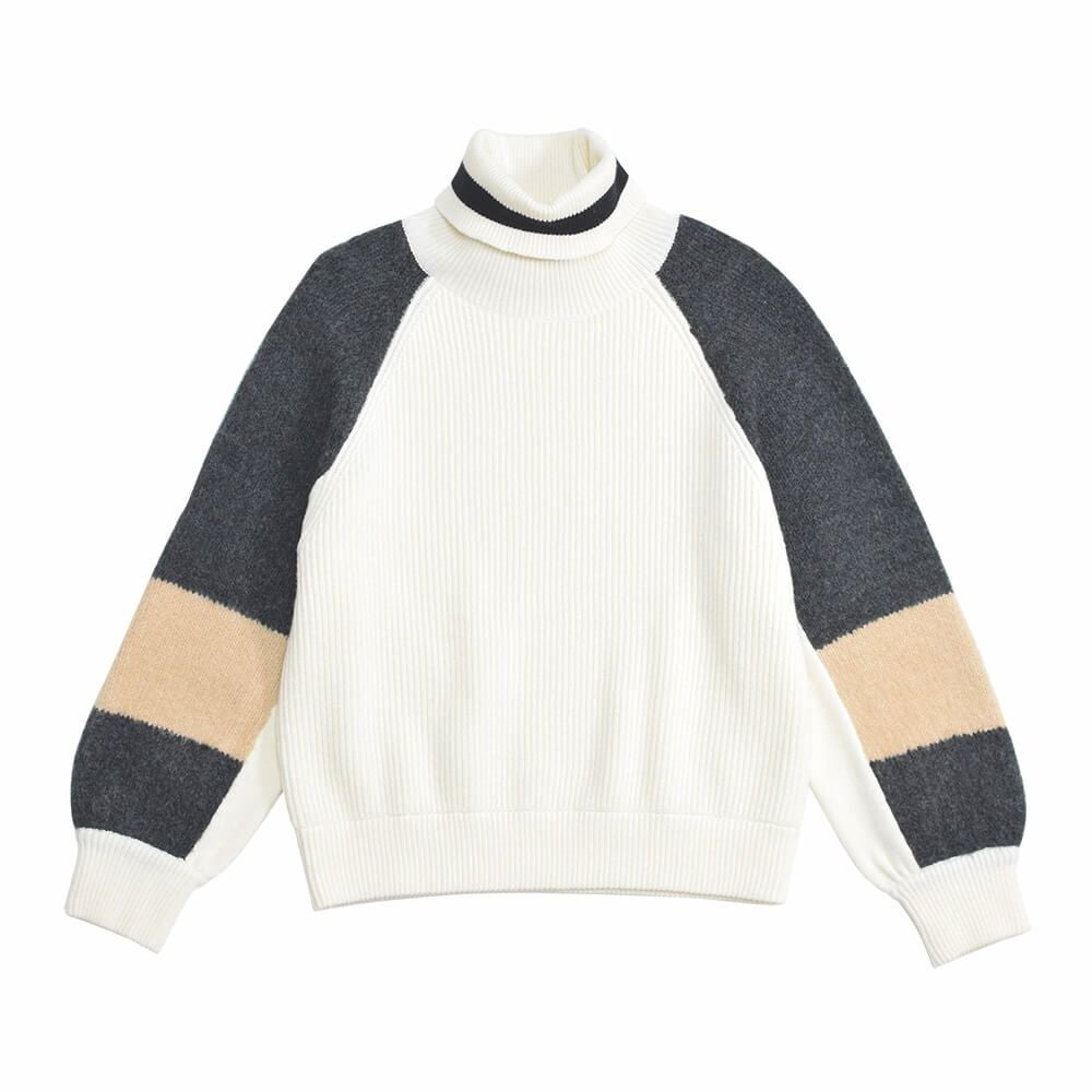 畦編みタートルネックプルオーバー