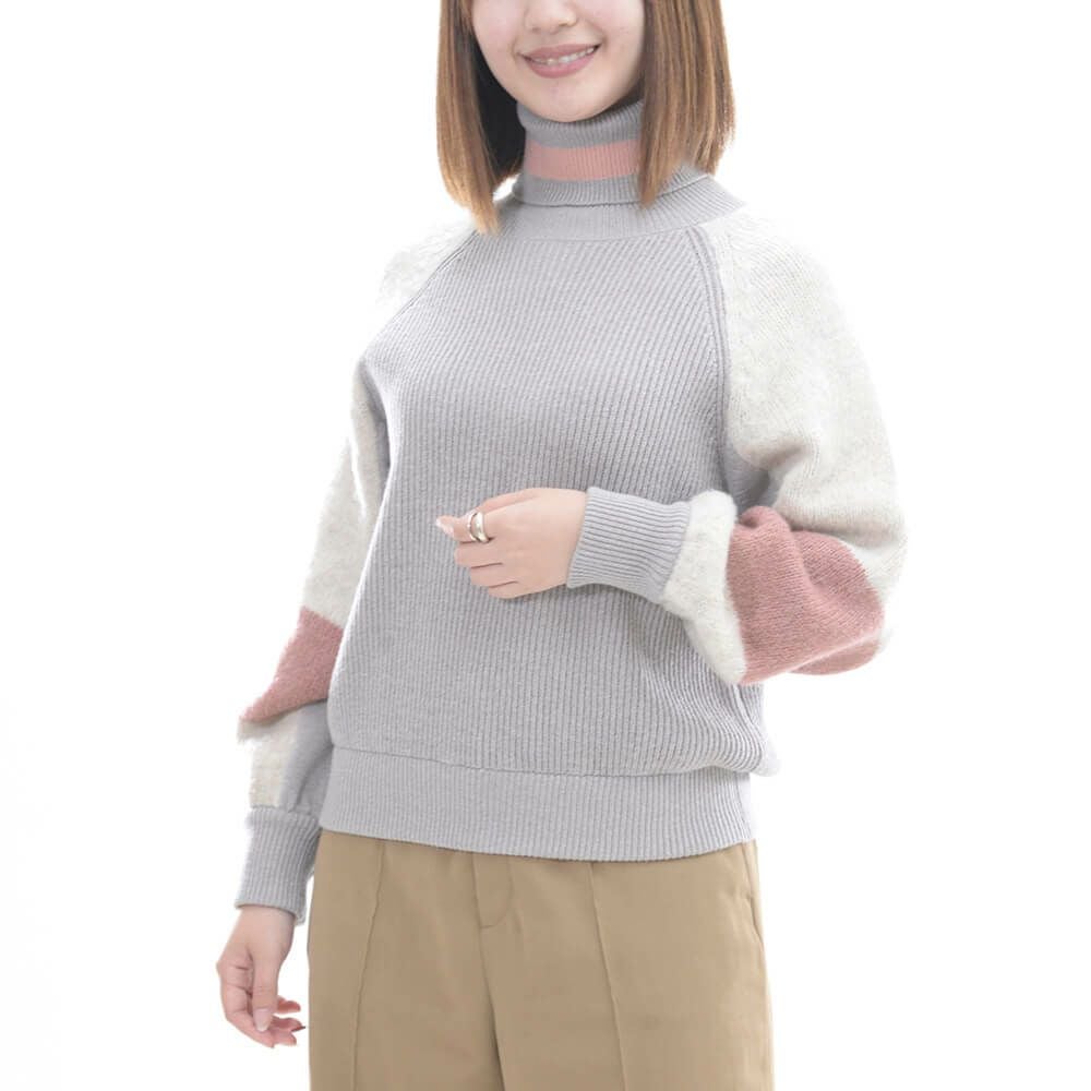 畦編みタートルネックプルオーバー
