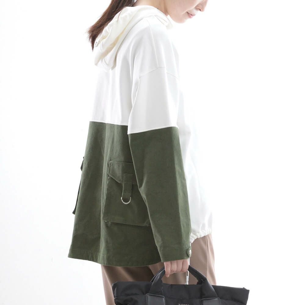 異素材使いビッグシルエットパーカー