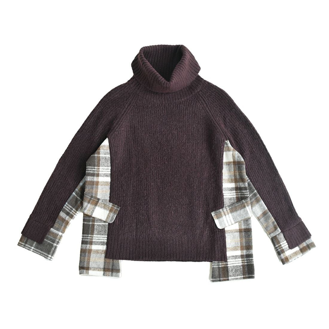 チェック柄コンビ畦プルオーバー