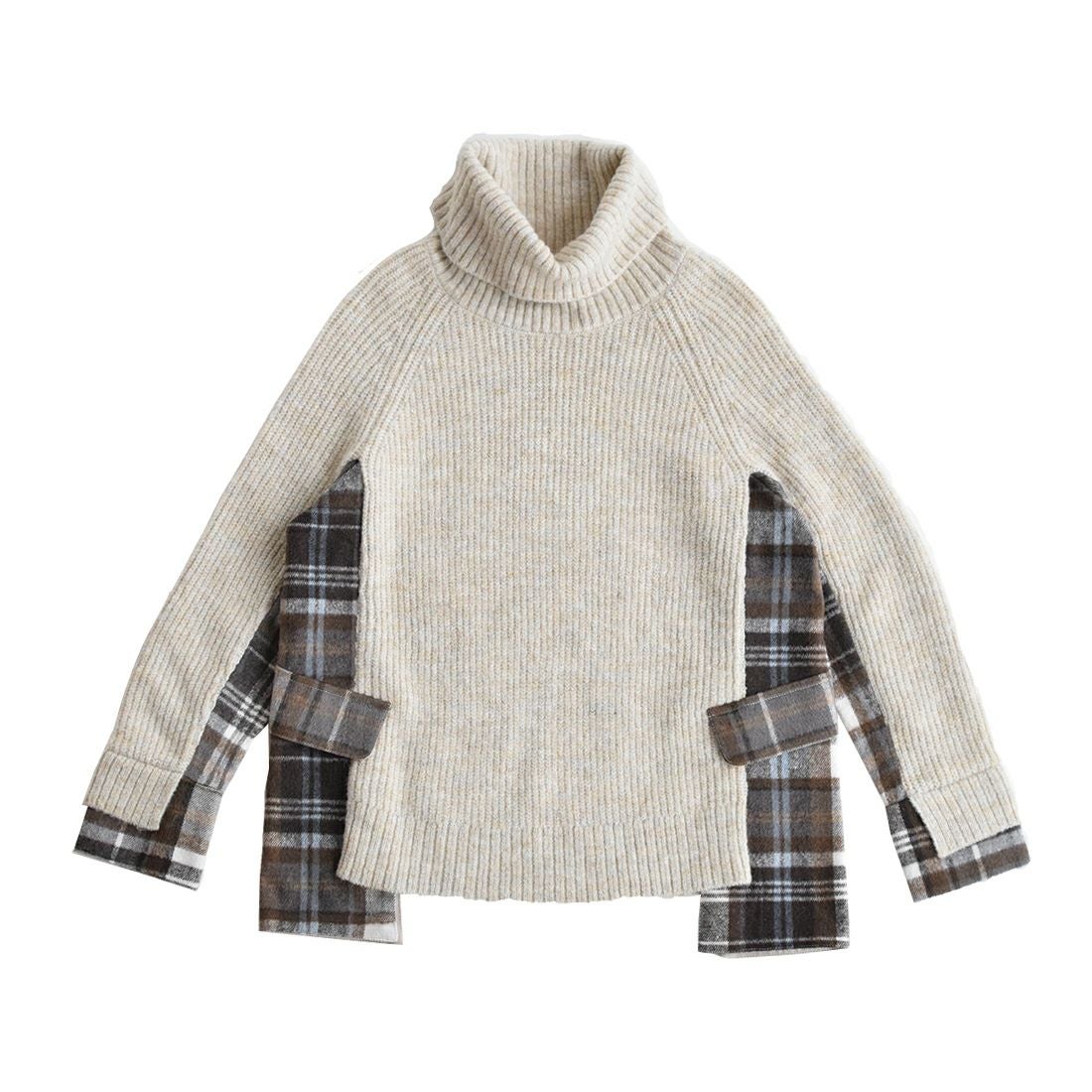 チェック柄コンビ畦プルオーバー