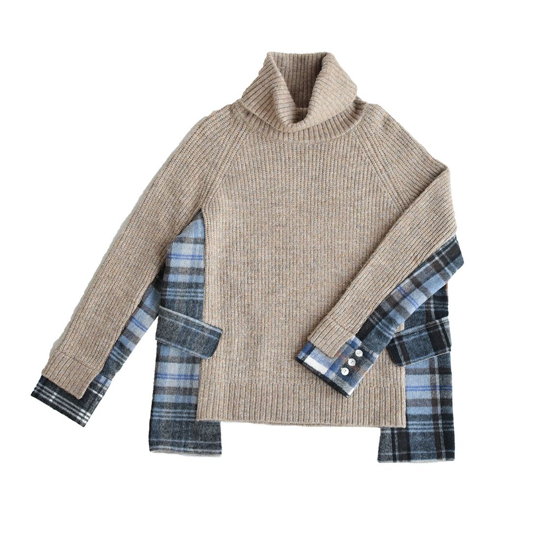 チェック柄コンビ畦プルオーバー