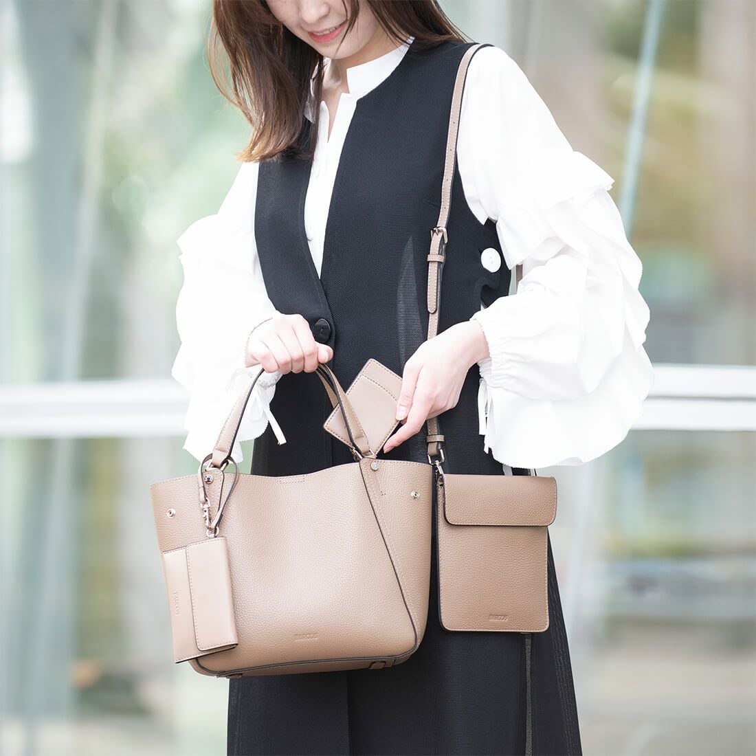 【セット商品】シュリンクレザー2wayバッグ＜プレミアム4点セット＞