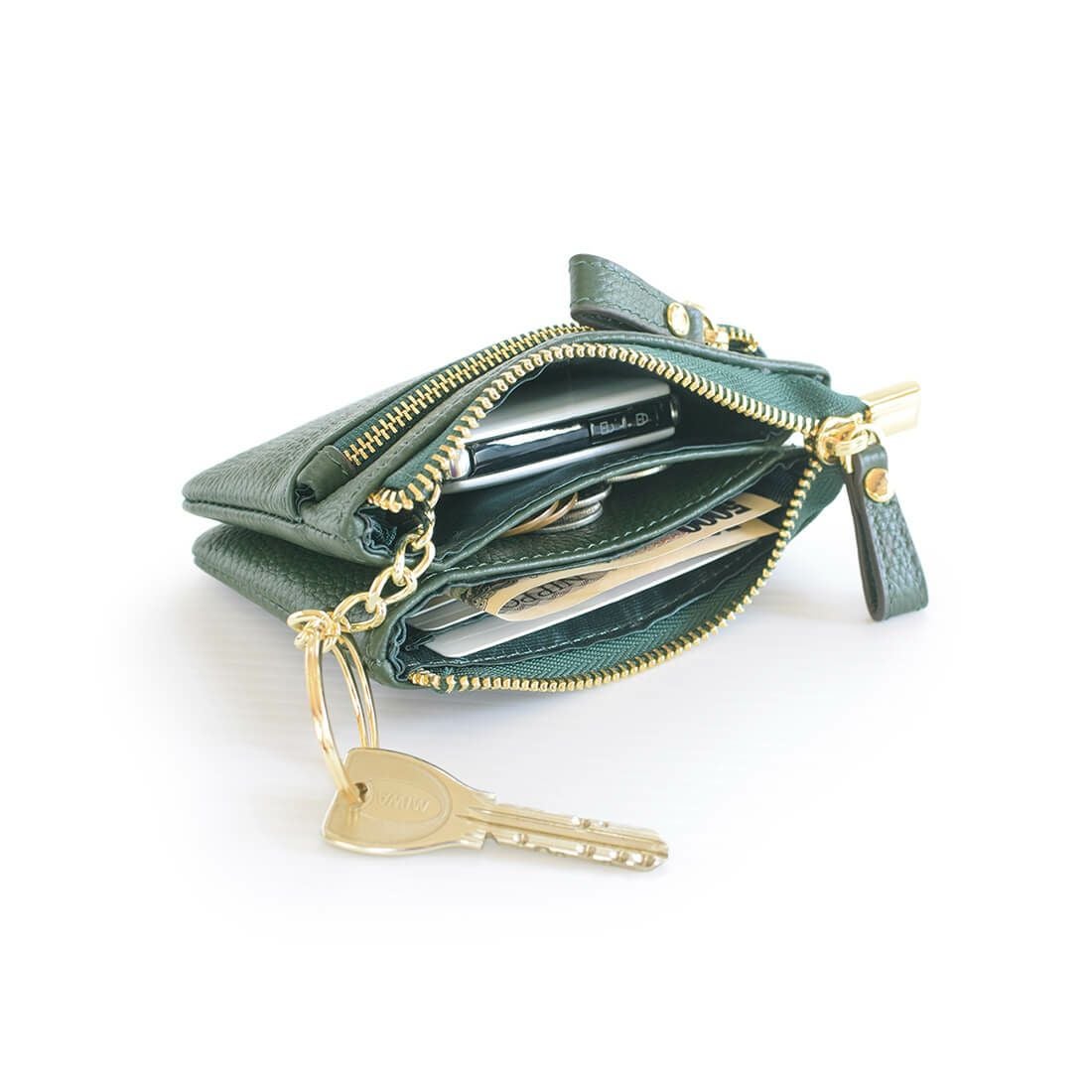 シュリンクレザーキーリング付き2層コインケース