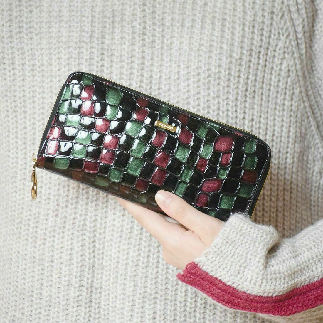 配色ステンドガラスレザーラウンド型財布