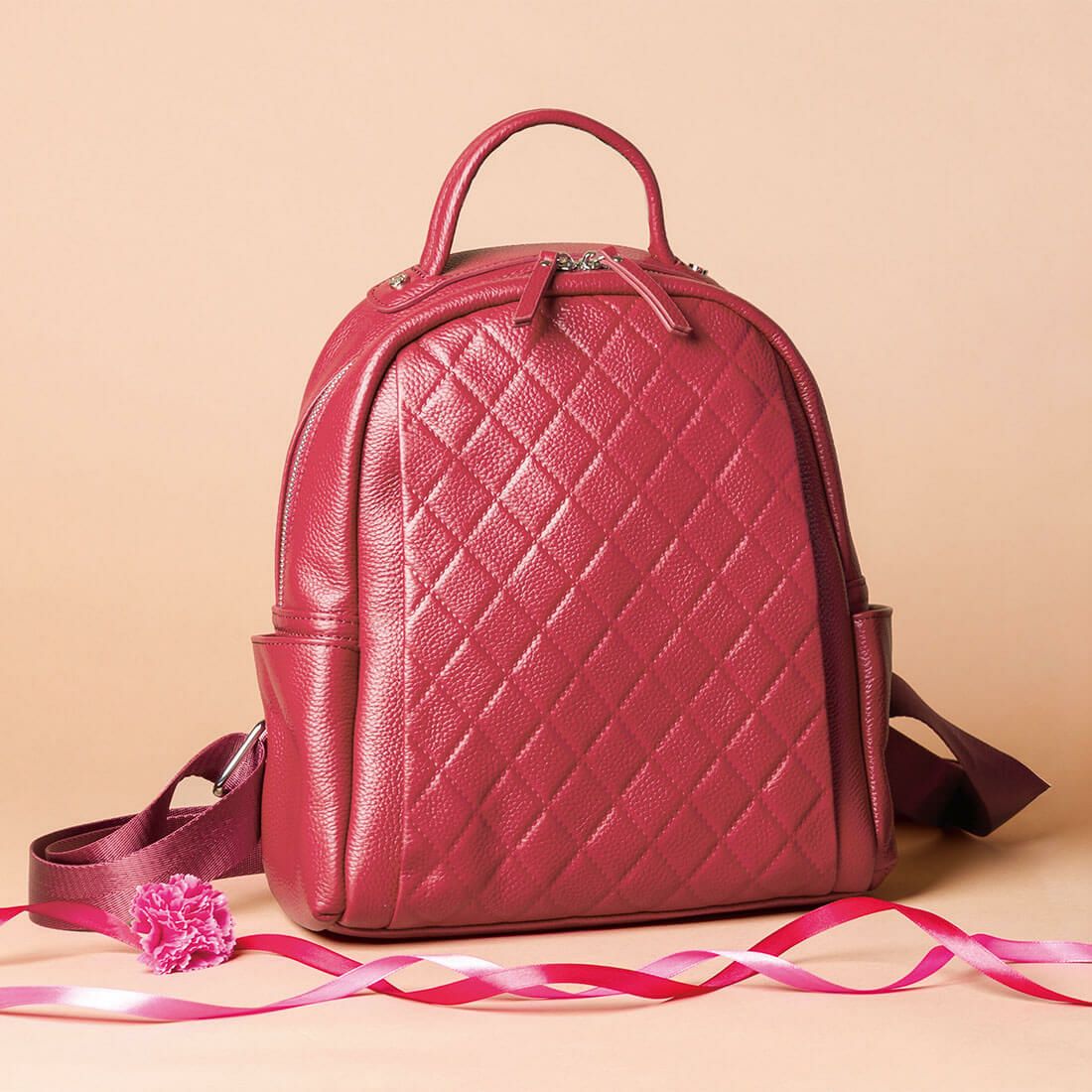 BALLY キルティング レザー　バックパック　リュック　レディース　ピンク 牛革キルティングリュック | バルコス公式オンラインショップ