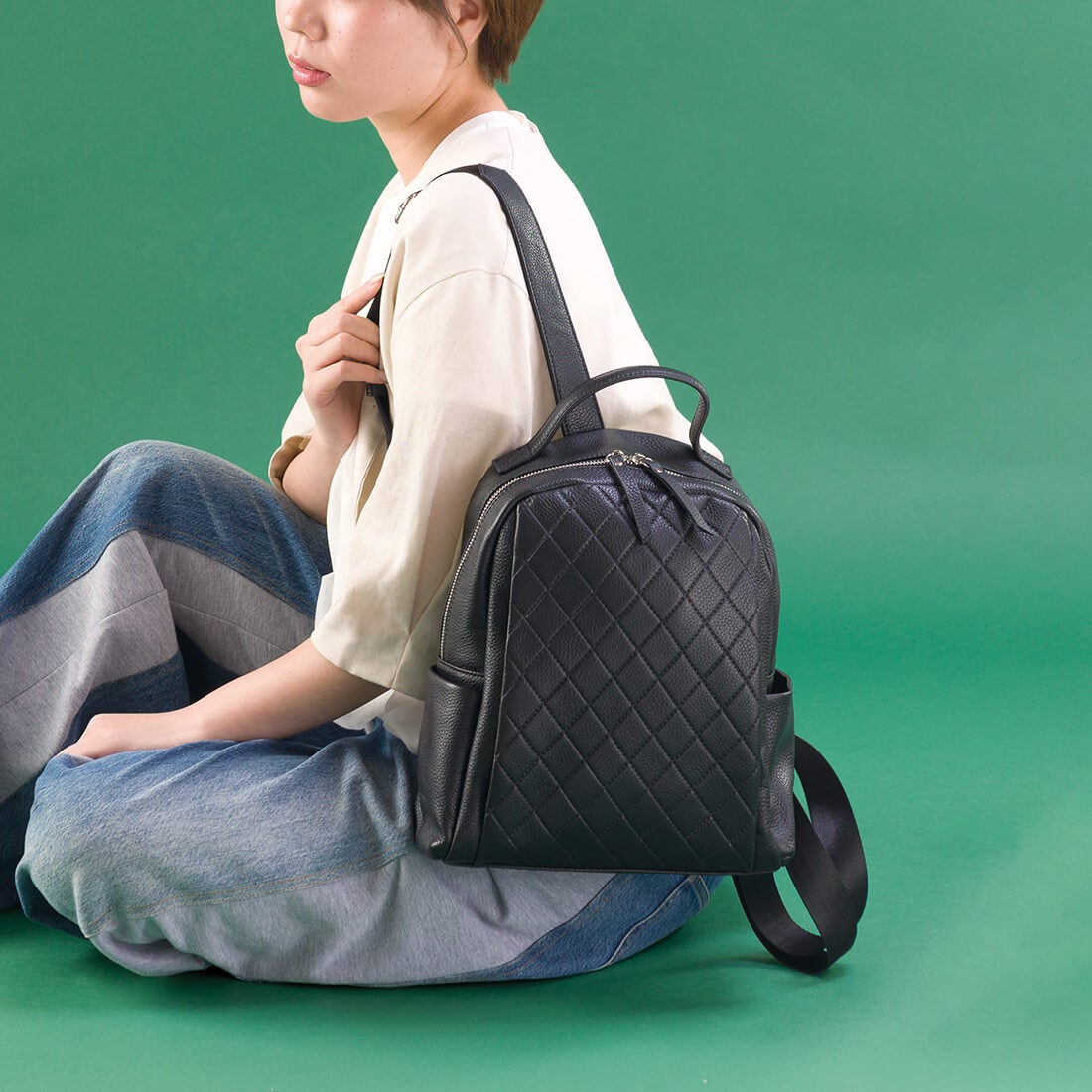 牛革キルティングリュック