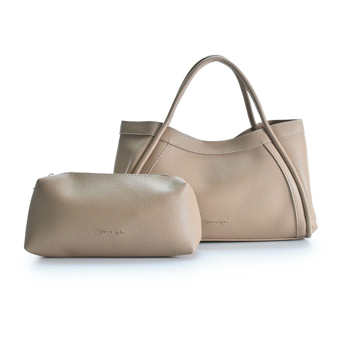 ポーチ付き2wayフェイクレザーハンドバッグ