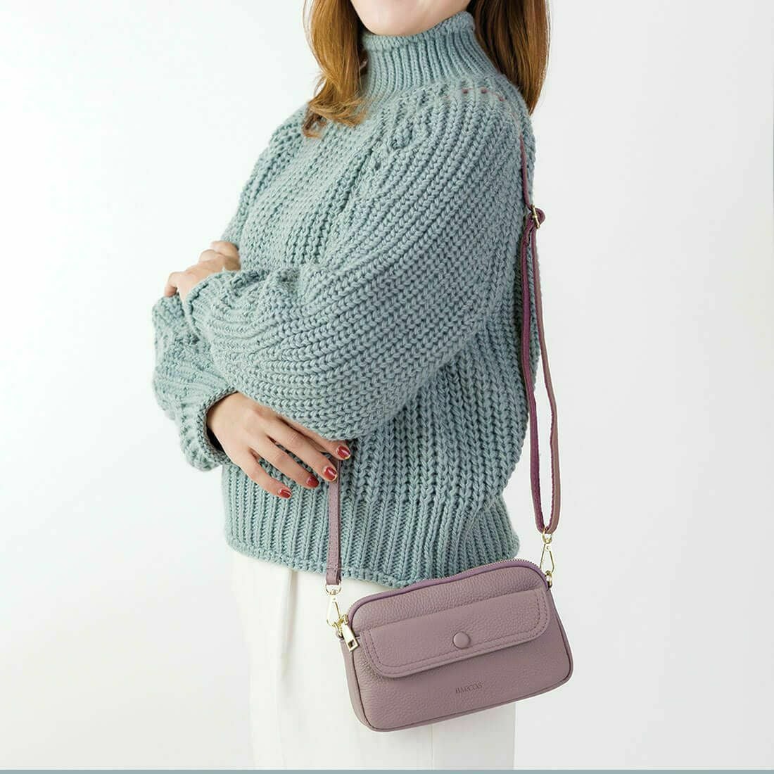 シュリンクレザー横長ポシェット